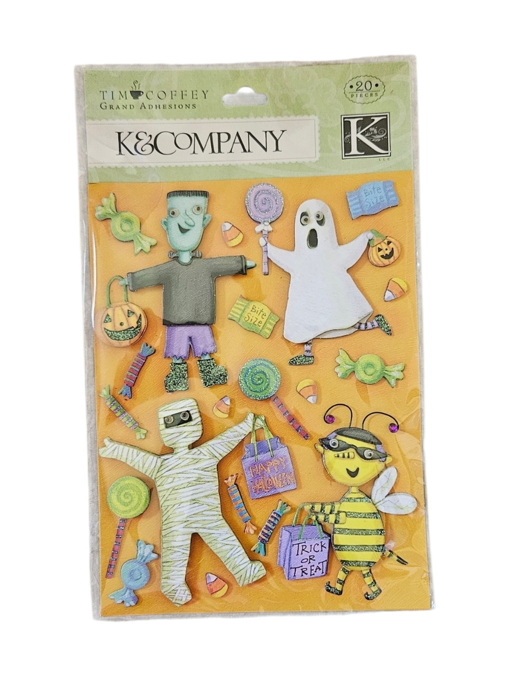 NIP K&Company Tim Coffey Halloween 3D Stickers - Frankenstein Ghost Mummy Bee